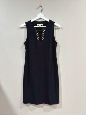 Michael Michael Kors Women XS Black Lace Up Shift Dress Chic Minimalist Office